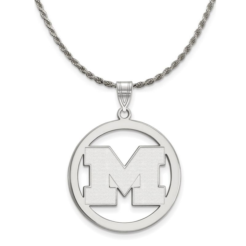 Sterling Silver U. Of Michigan Large Initial M Circle Necklace - 24 In